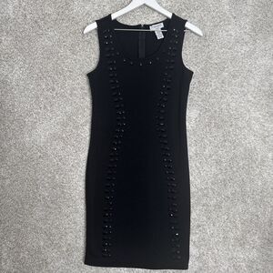 CARMEN MARC VALVO Dress Womens Small Black Sleeveless‎ Sheath With Black Beads